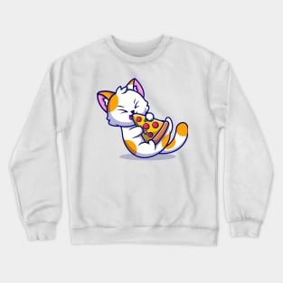 Cute Cat Eating Pizza Cartoon Crewneck Sweatshirt